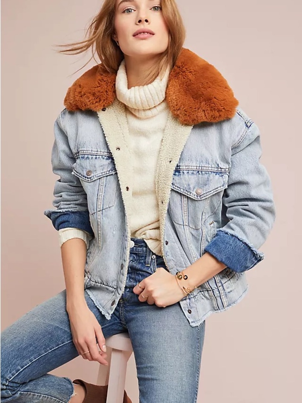 Levi's Light Blue Denim Jacket with Rust Collar